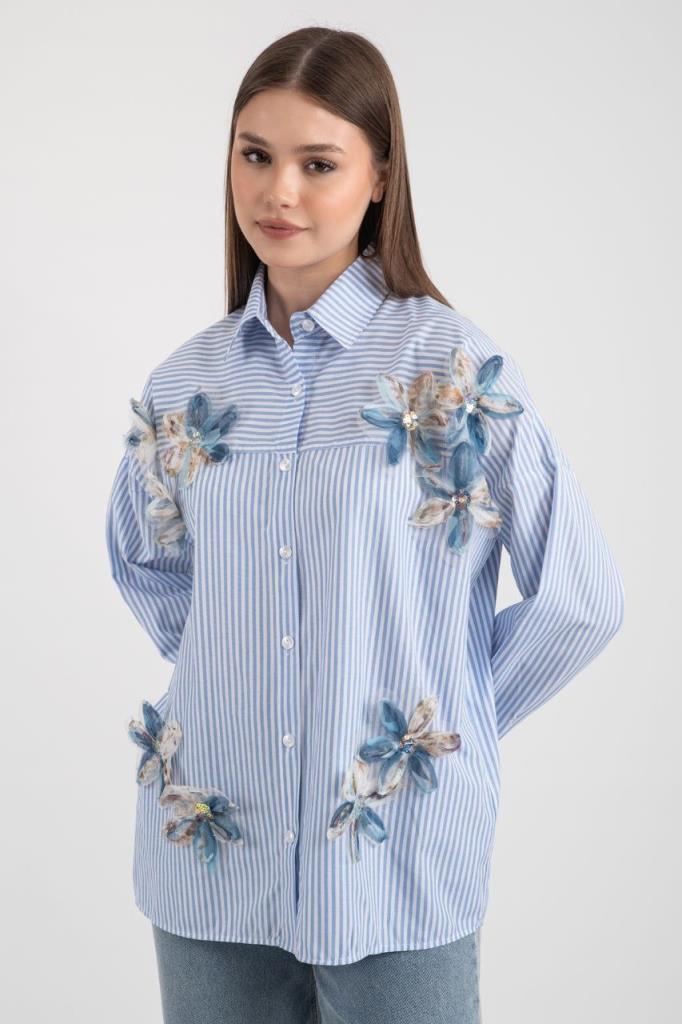kadın rahat ve modren gömlek model G2457 - Blue kadın rahat ve modren gömlek model G2457 - Blue