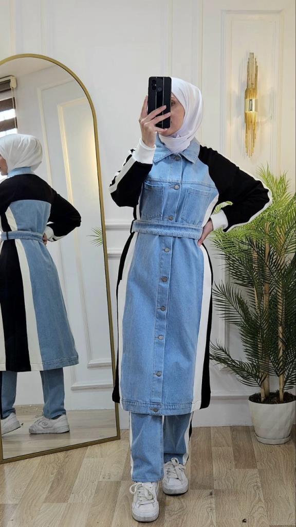 women's hijab denim suit model G2701 - Black