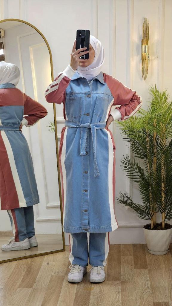 women's hijab denim suit model G2701 - Pink