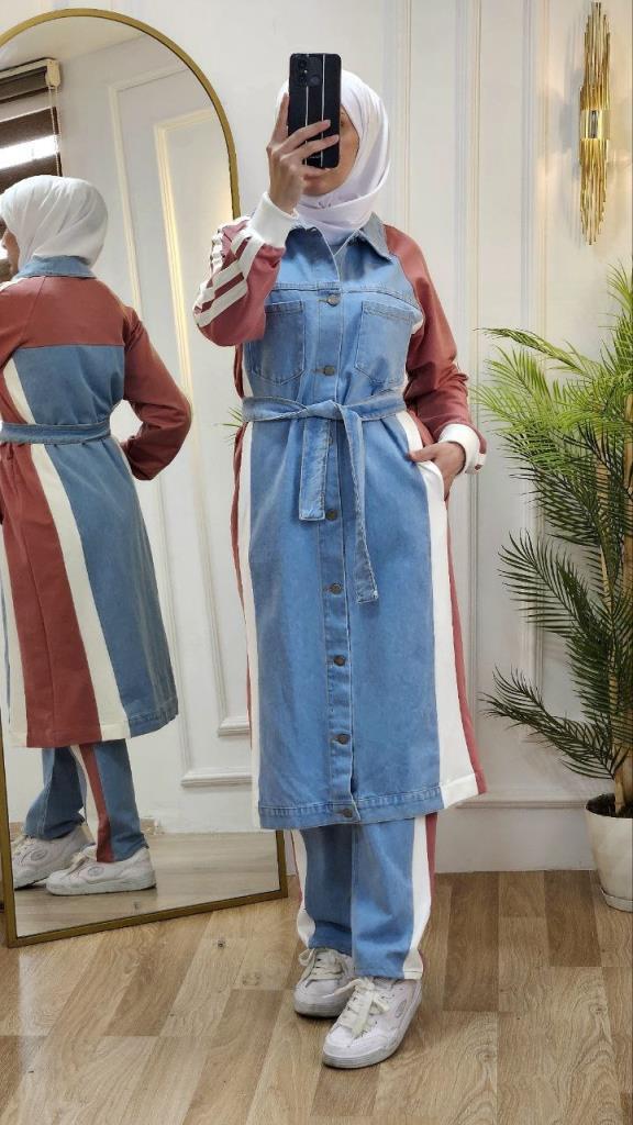 women's hijab denim suit model G2701 - Pink women's hijab denim suit model G2701 - Pink