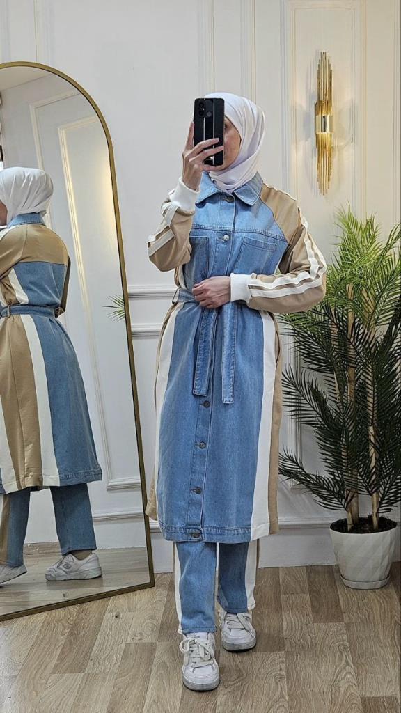 women's hijab denim suit model G2701 - Beige