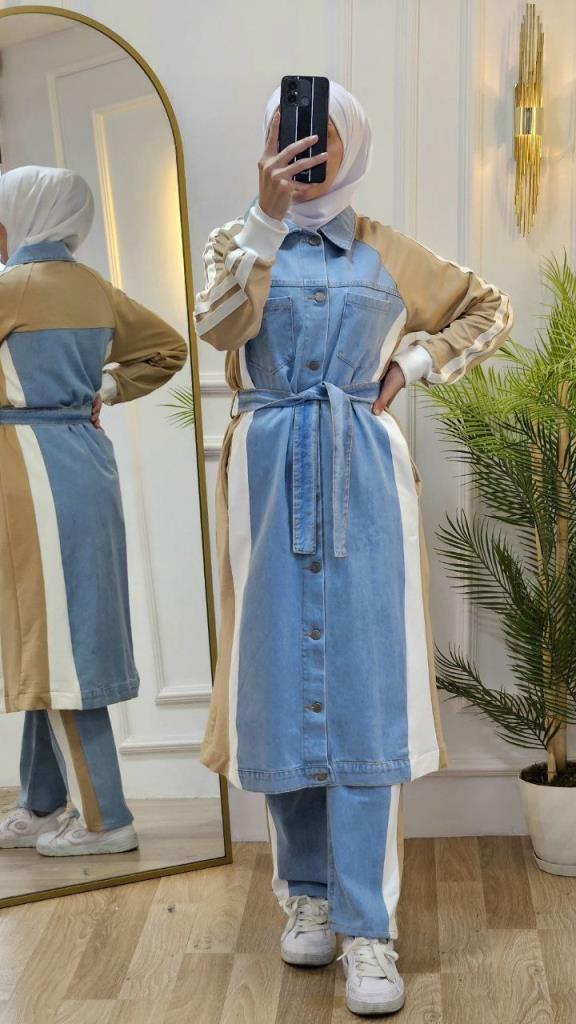 women's hijab denim suit model G2701 - Beige women's hijab denim suit model G2701 - Beige