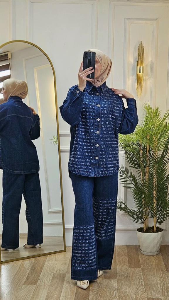 بدلة جينز نسائية موديل G2709 - كحلي بدلة جينز نسائية موديل G2709 - كحلي