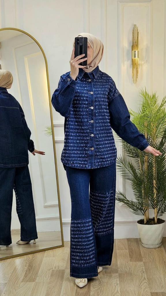 بدلة جينز نسائية موديل G2709 - كحلي بدلة جينز نسائية موديل G2709 - كحلي