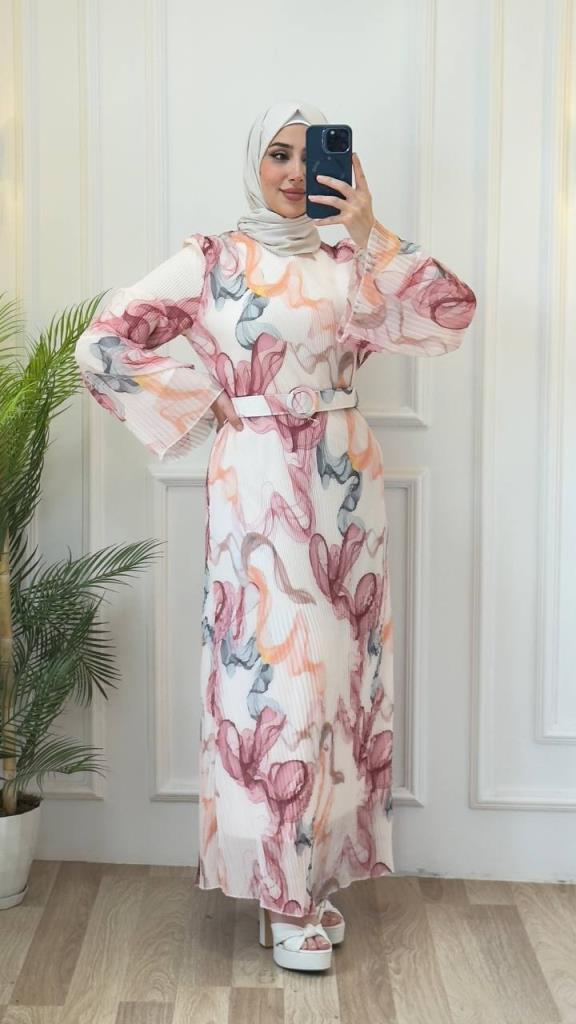 women's floral hijab dress model G2806 - Pink women's floral hijab dress model G2806 - Pink
