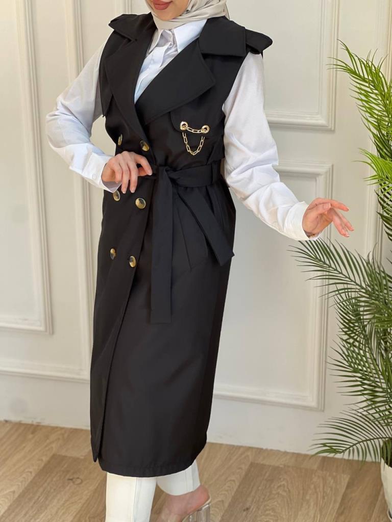 women's summer 2-piece trench coat model G2821 - Black