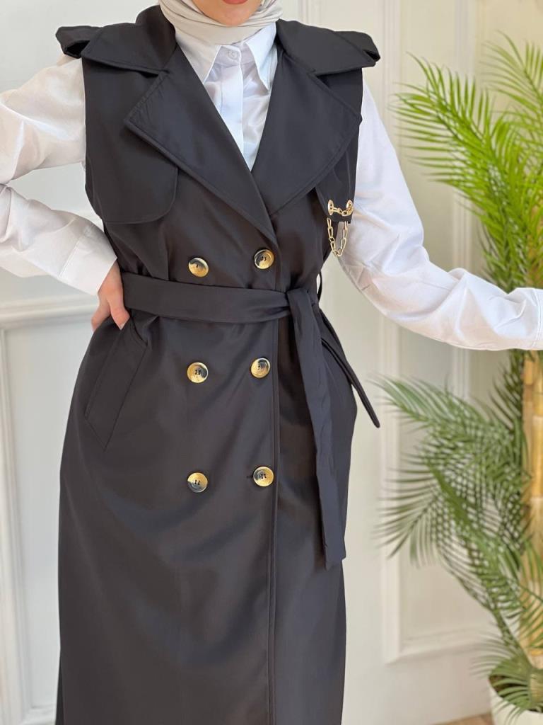 women's summer 2-piece trench coat model G2821 - Black