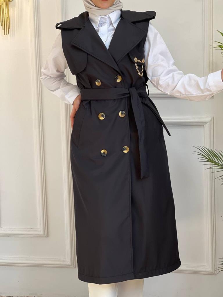 women's summer 2-piece trench coat model G2821 - Black