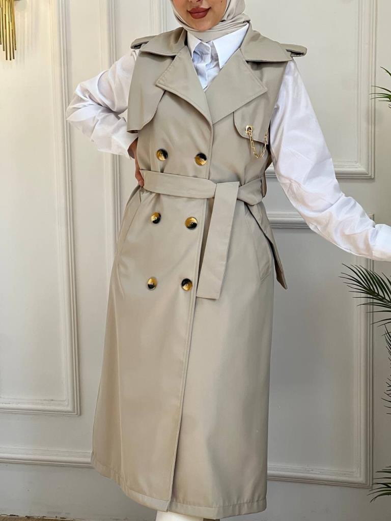 women's summer 2-piece trench coat model G2821 - Beige