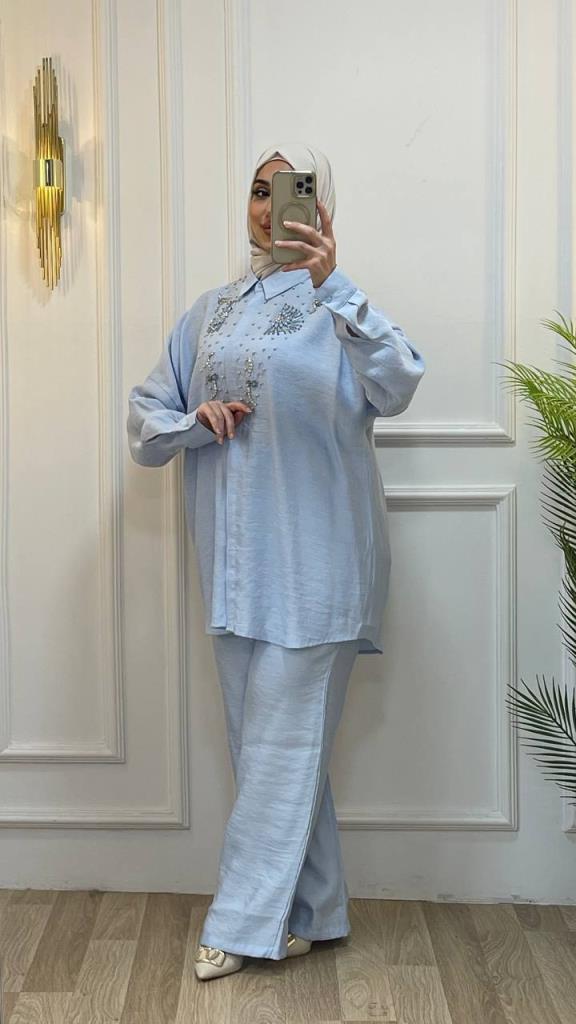 بدلة حجاب نسائية موديل G2833 - سماوي بدلة حجاب نسائية موديل G2833 - سماوي