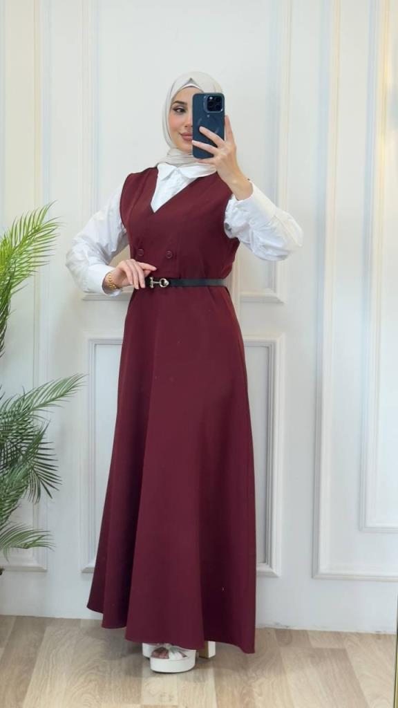 women's stylish hijab dress model G2845 - Burgundy
