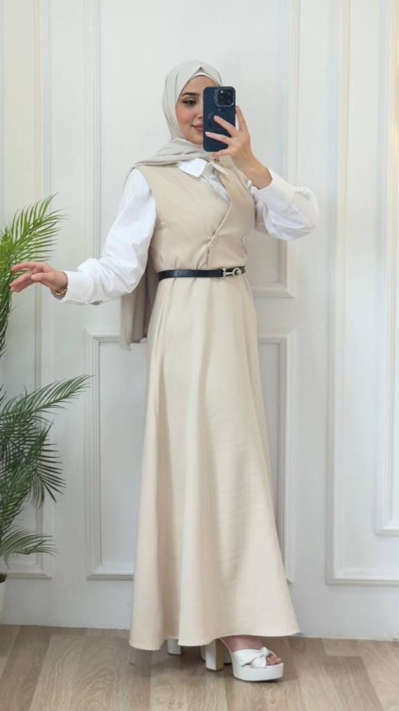 women's stylish hijab dress model G2845 - Ecru