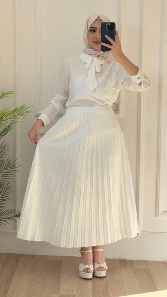 plain hijab women's skirt model G2848 - White plain hijab women's skirt model G2848 - White