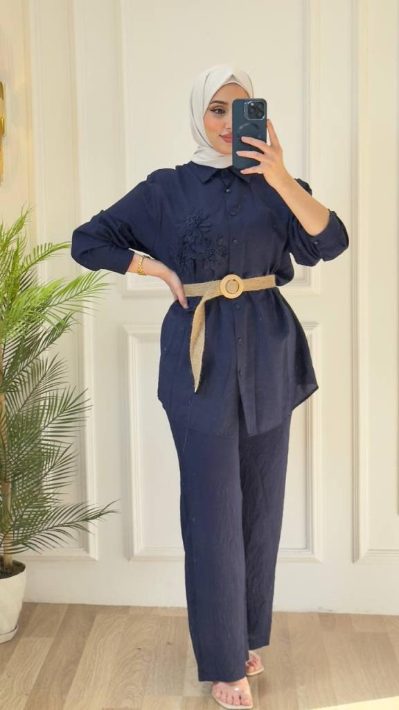 women's 3-piece top and bottom hijab suit model G2872 - Navy Blue