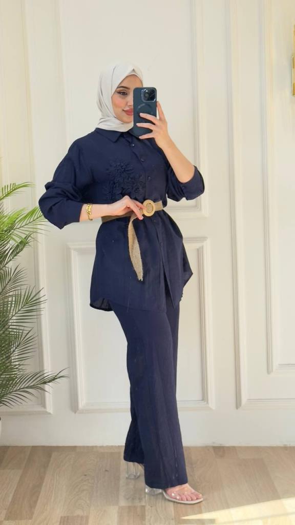 women's 3-piece top and bottom hijab suit model G2872 - Navy Blue