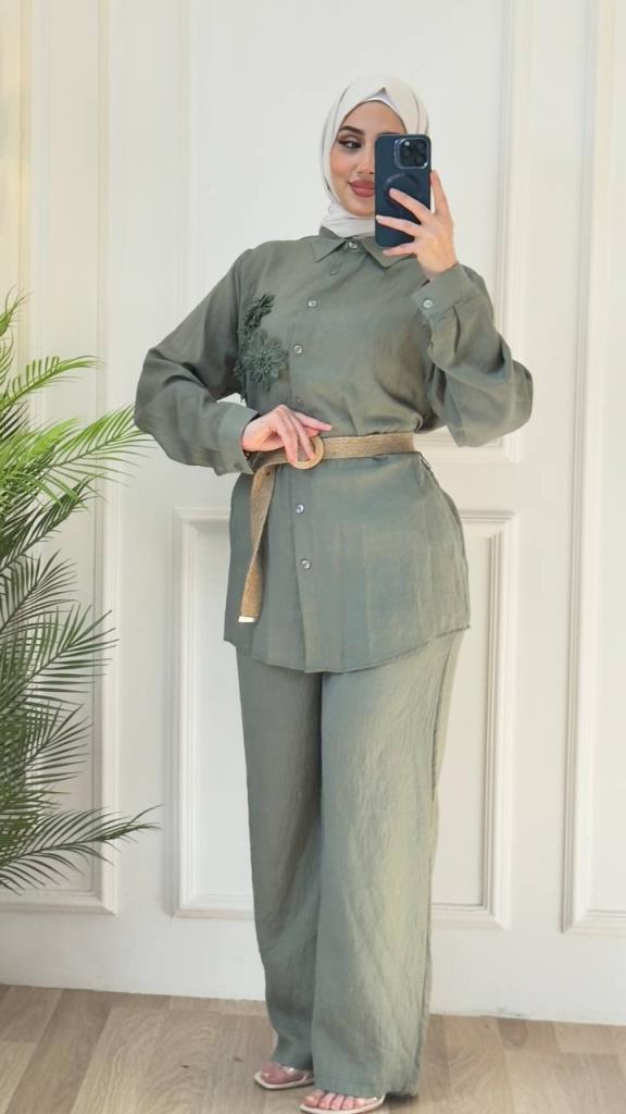 women's 3-piece top and bottom hijab suit model G2872 - Green women's 3-piece top and bottom hijab suit model G2872 - Green