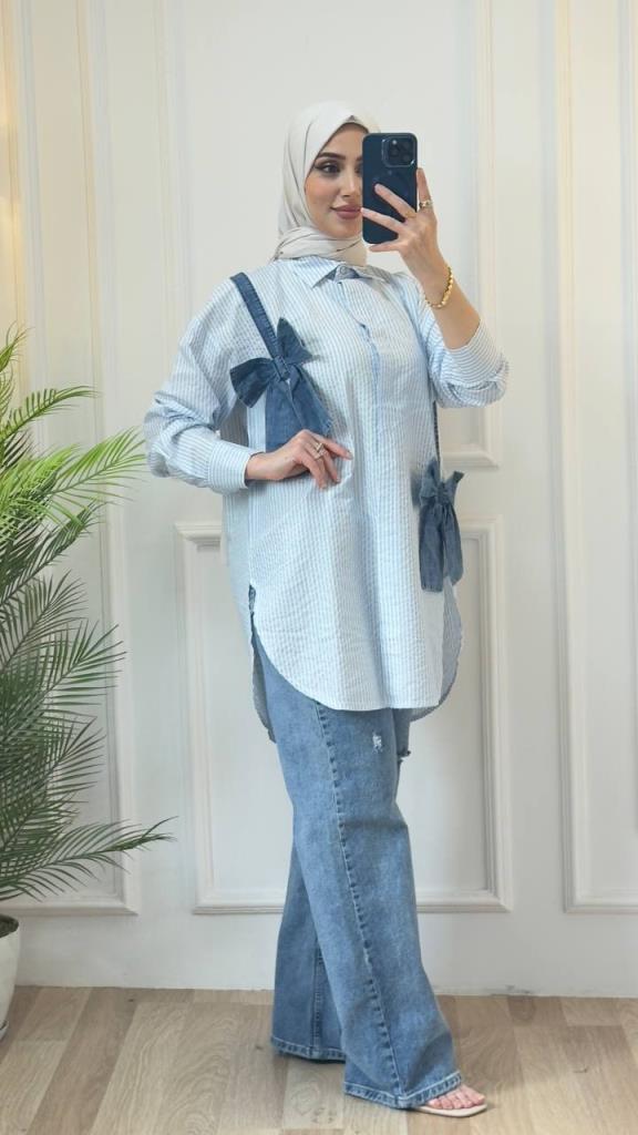 women's summer hijab shirt model G2890 - Light Blue women's summer hijab shirt model G2890 - Light Blue