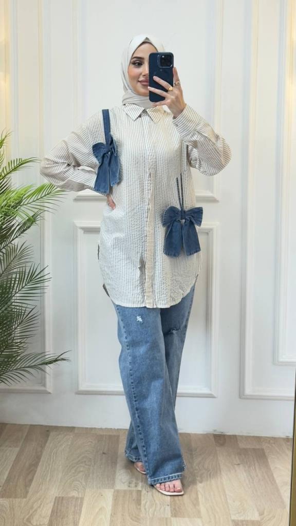 women's summer hijab shirt model G2890 - Beige women's summer hijab shirt model G2890 - Beige