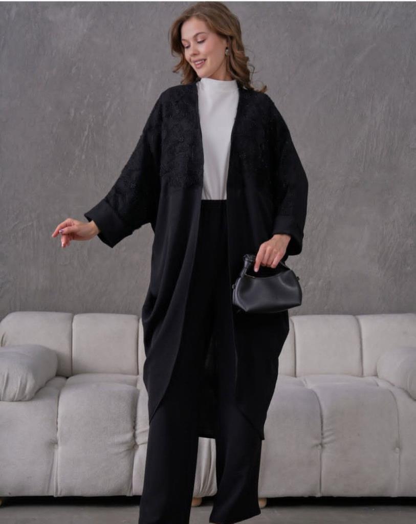 women's hijab top and bottom set model G3032 - Black women's hijab top and bottom set model G3032 - Black