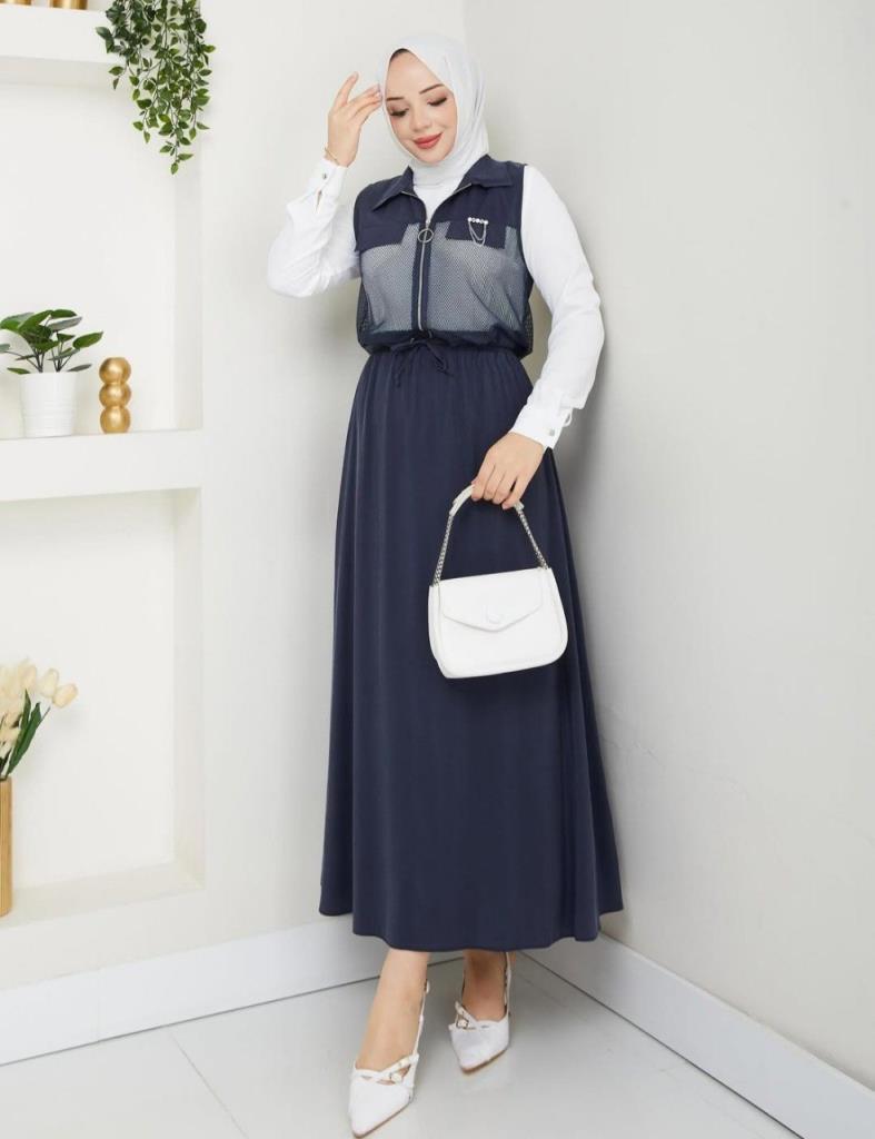 women's 3-piece hijab suit model G3128 - Navy Blue women's 3-piece hijab suit model G3128 - Navy Blue
