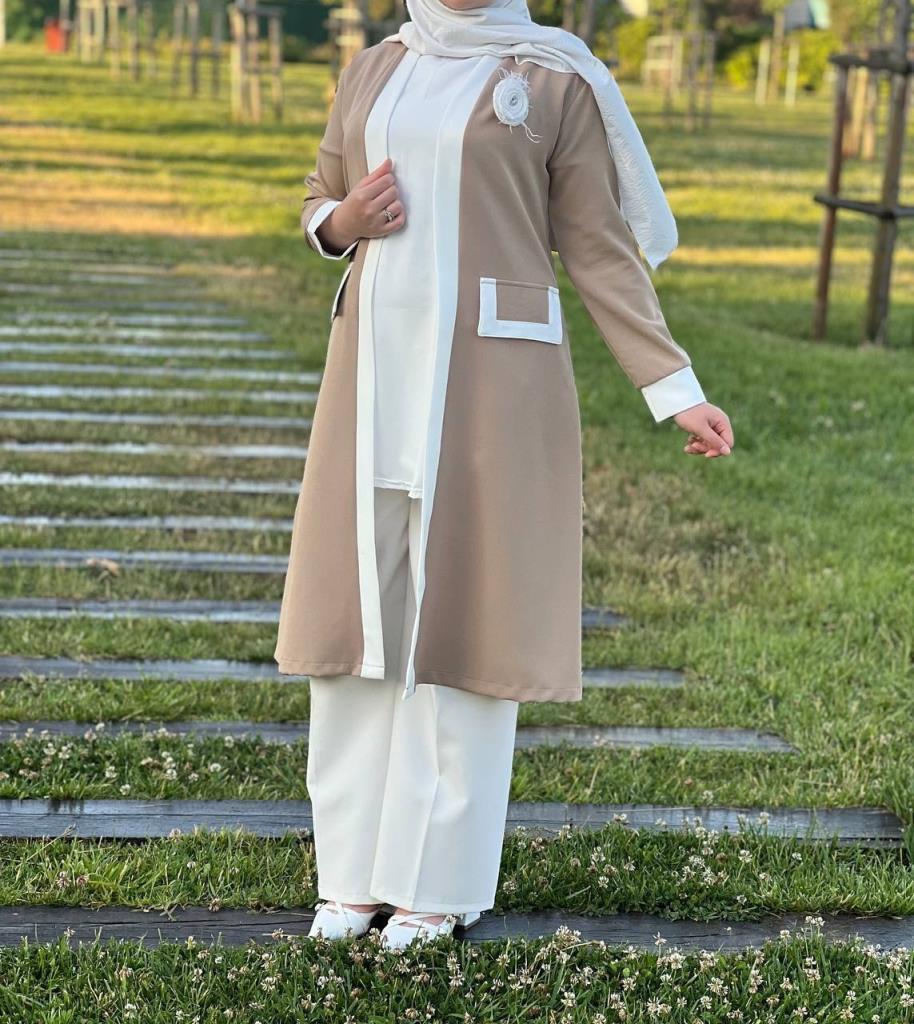women's 3-piece hijab suit model G3253 - Beige women's 3-piece hijab suit model G3253 - Beige