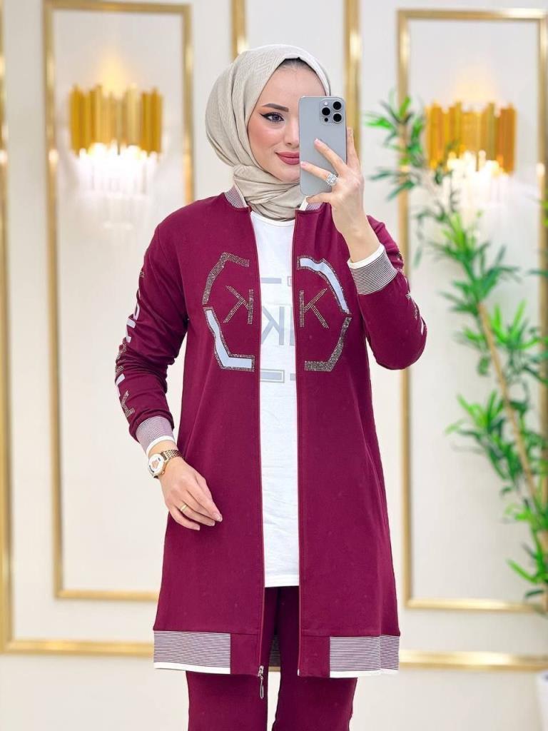 women's summer 3-piece pajamas model G3330 - Burgundy women's summer 3-piece pajamas model G3330 - Burgundy