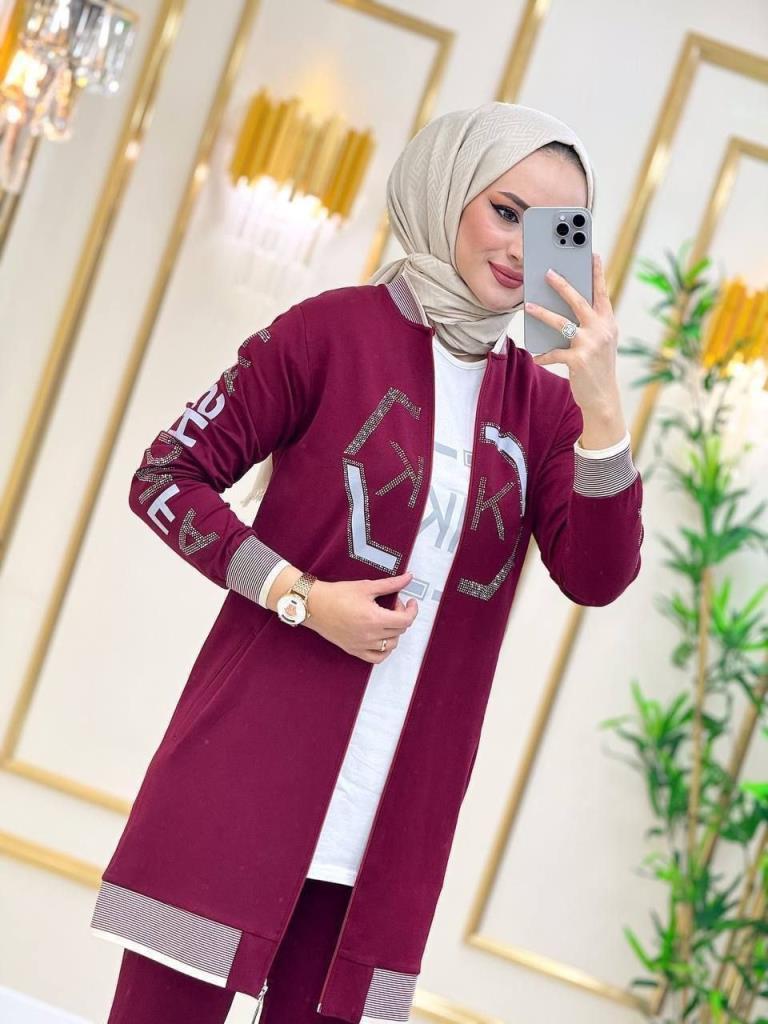 women's summer 3-piece pajamas model G3330 - Burgundy women's summer 3-piece pajamas model G3330 - Burgundy