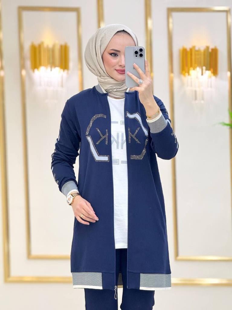 بيجامة صيفية نسائية مكونة من 3 قطع موديل G3330 - كحلي