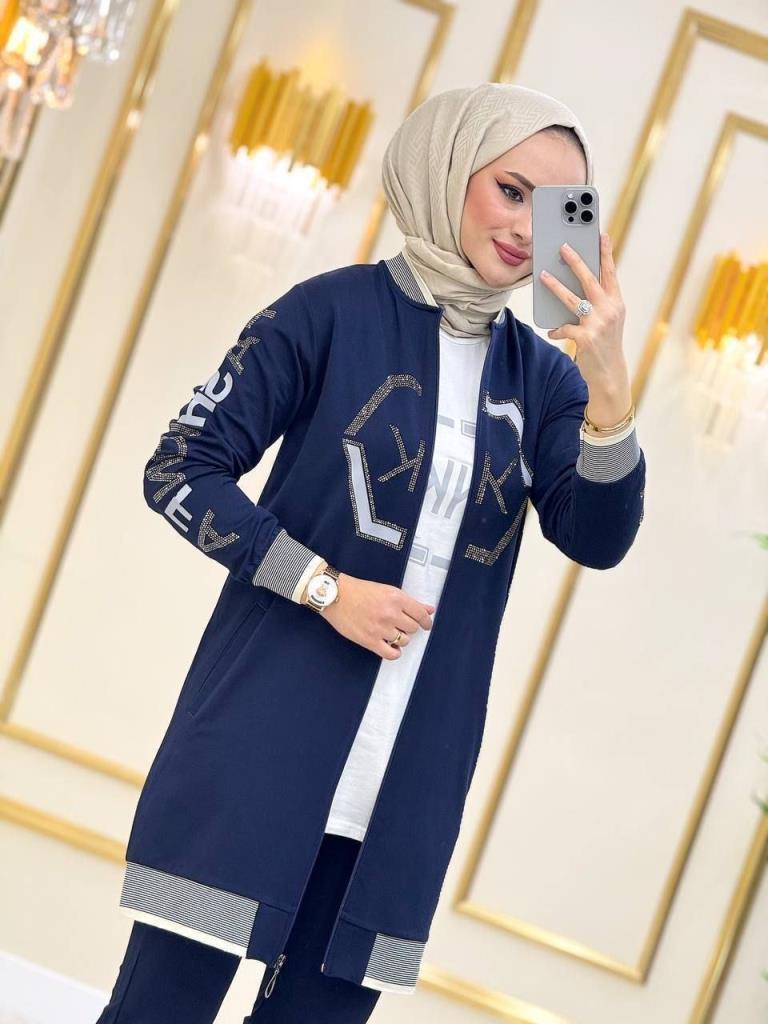 بيجامة صيفية نسائية مكونة من 3 قطع موديل G3330 - كحلي