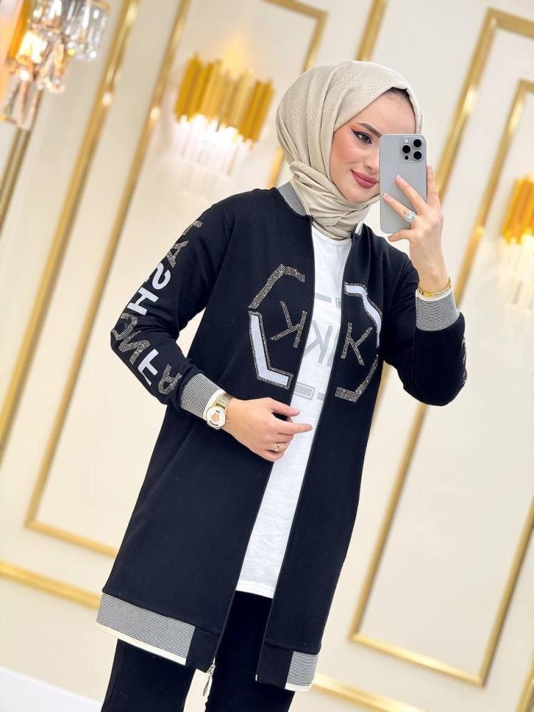 بيجامة صيفية نسائية مكونة من 3 قطع موديل G3330 - اسود