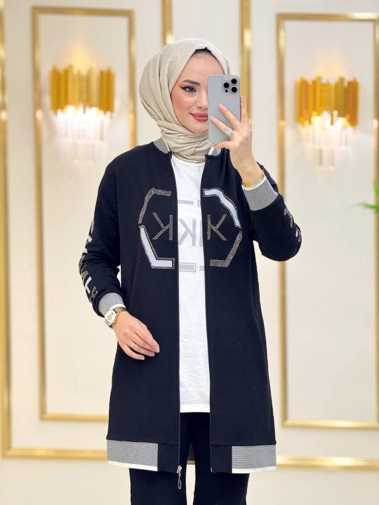 kadın yazlık 3 parçalı pijama  model G3330 - SİYAH