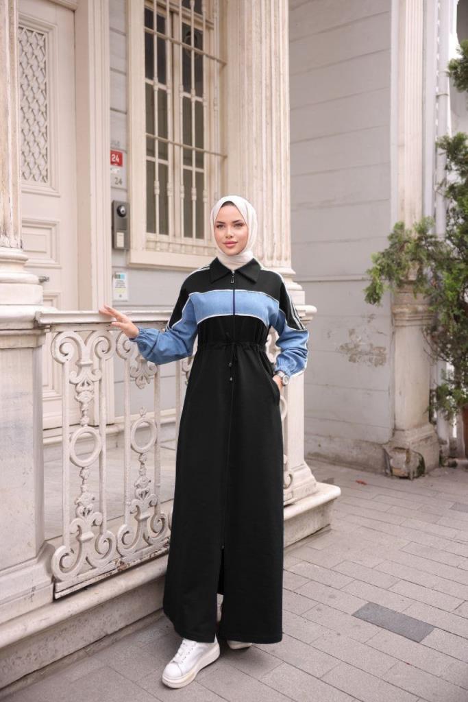 فستان حجاب قطني صيفي نسائي موديل G3335 - اسود