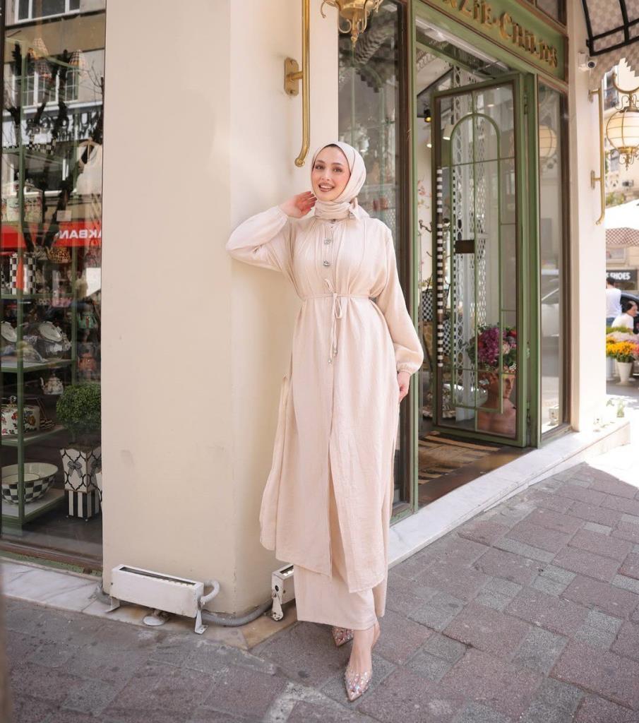 women's summer long hijab suit model G3390 - Beige women's summer long hijab suit model G3390 - Beige