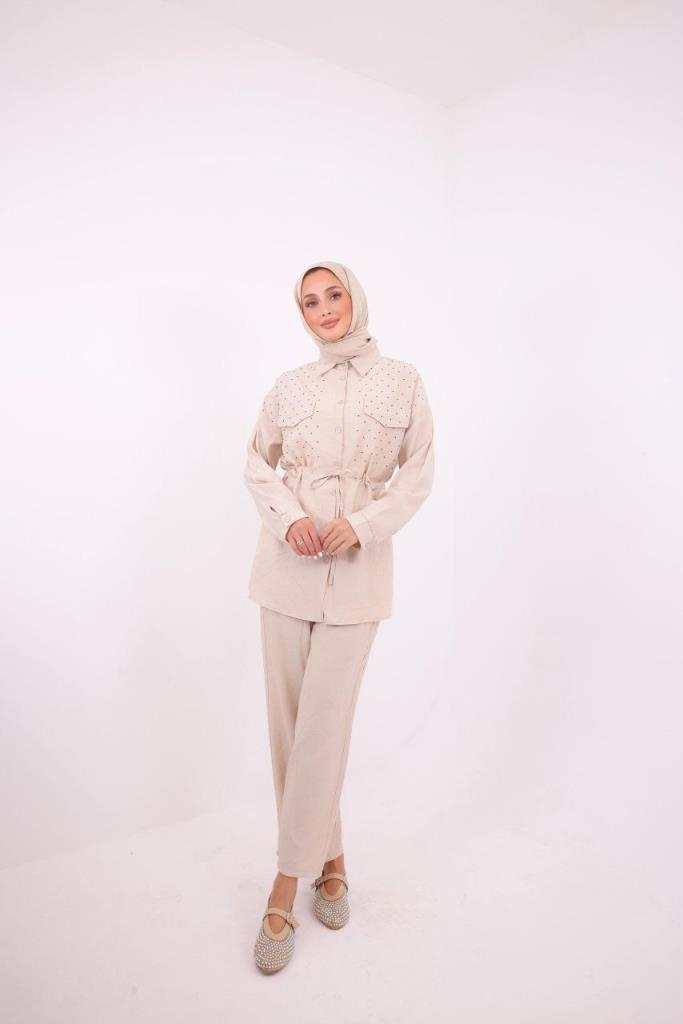 women's summer hijab suit model G3405 - Beige women's summer hijab suit model G3405 - Beige