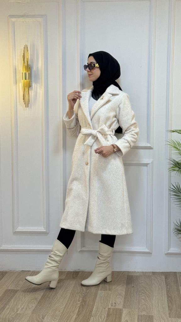 معطف فرو شتوي نسائي للموسم الجديد، موديل G3420 - ابيض معطف فرو شتوي نسائي للموسم الجديد، موديل G3420 - ابيض