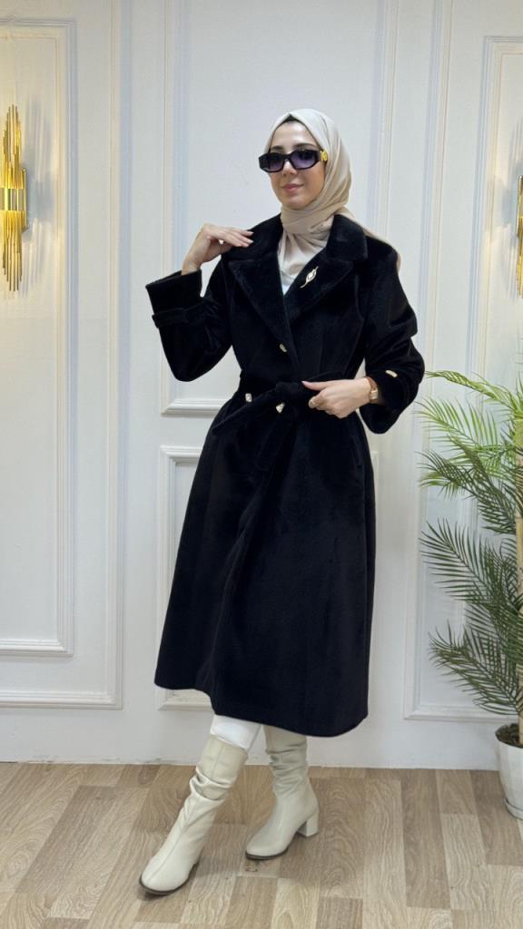 معطف فرو شتوي نسائي للموسم الجديد، موديل G3421 - اسود