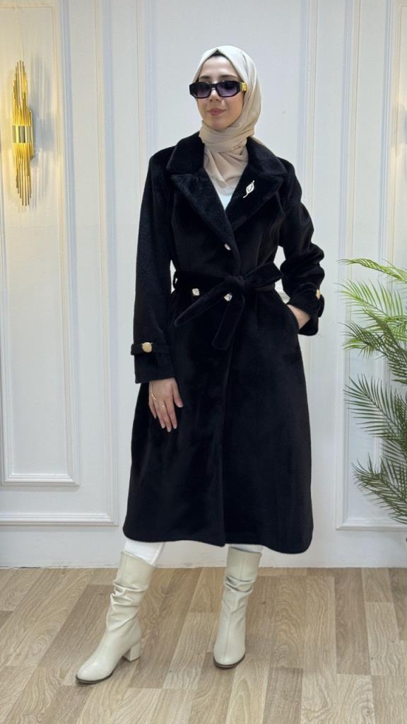 معطف فرو شتوي نسائي للموسم الجديد، موديل G3421 - اسود