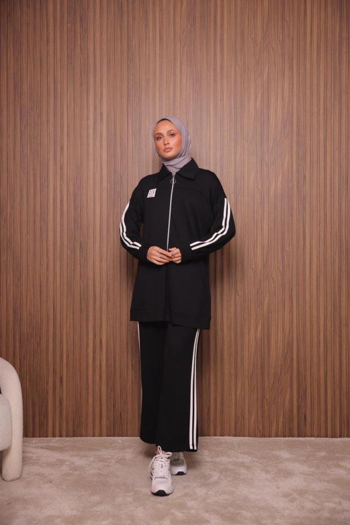 Women's winter hijab top and bottom set, model G3512 - Black