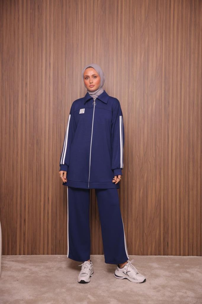Women's winter hijab top and bottom set, model G3512 - Navy Blue