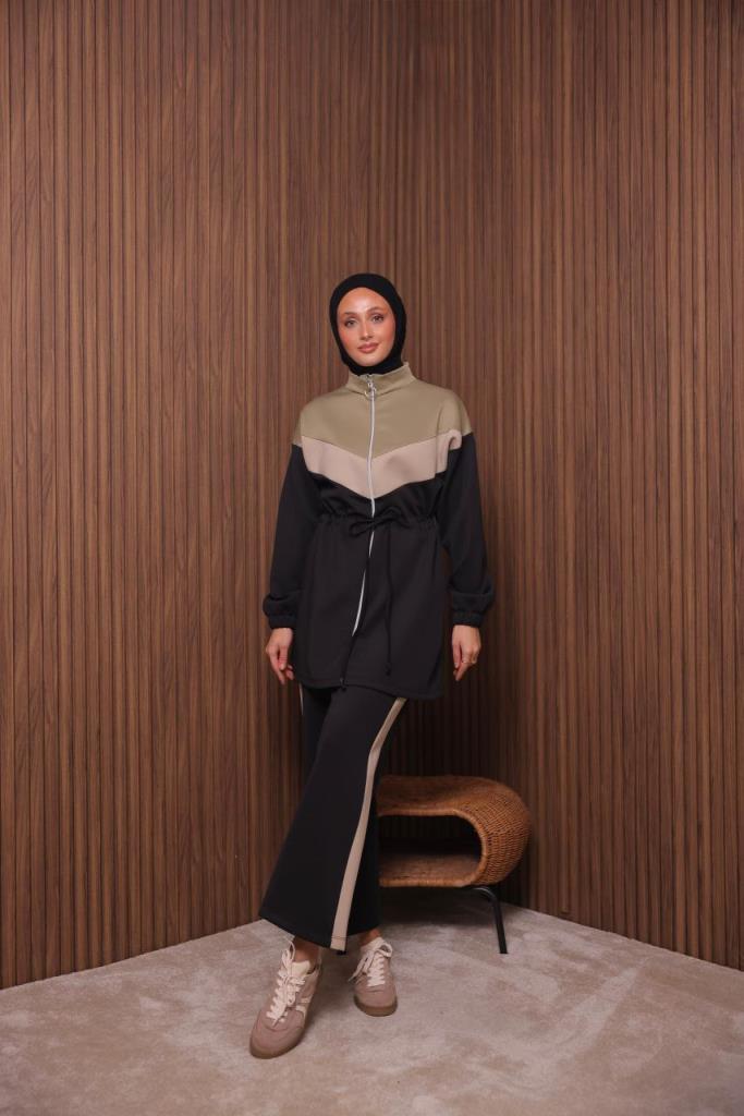 Women's winter hijab top and bottom set, model G3533 - Black Women's winter hijab top and bottom set, model G3533 - Black