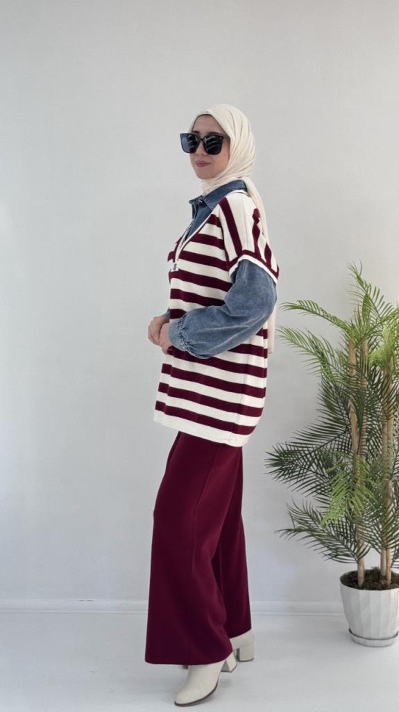 Women's stylish and comfortable winter knitted hijab suit, model G3646 - Burgundy