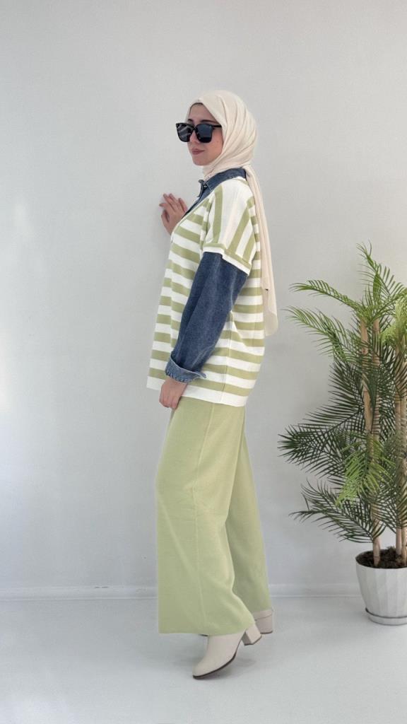 Women's stylish and comfortable winter knitted hijab suit, model G3646 - Green