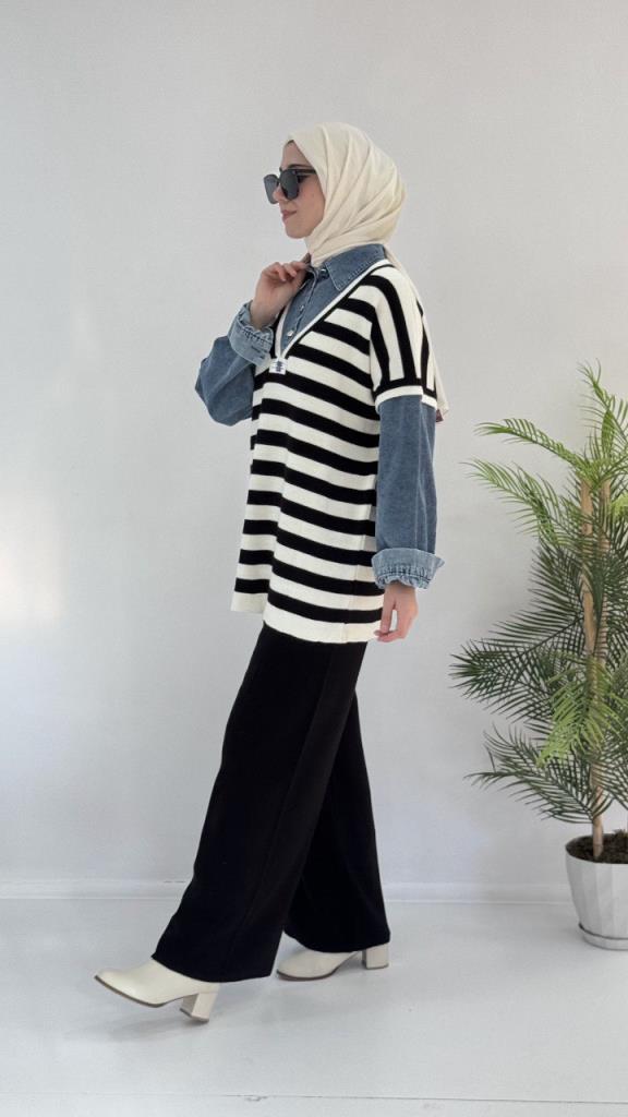 Women's stylish and comfortable winter knitted hijab suit, model G3646 - Navy Blue