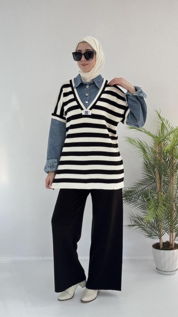 Women's stylish and comfortable winter knitted hijab suit, model G3646 - Black