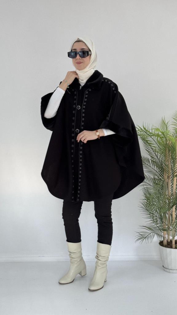 New seasonal winter women's cape, model G3710 - Black New seasonal winter women's cape, model G3710 - Black