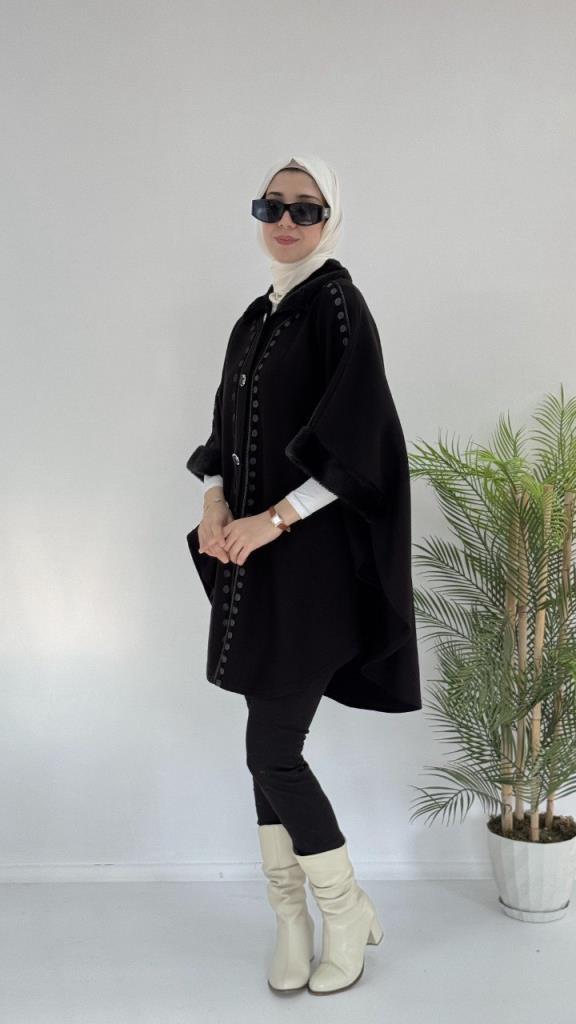 New seasonal winter women's cape, model G3710 - Black New seasonal winter women's cape, model G3710 - Black