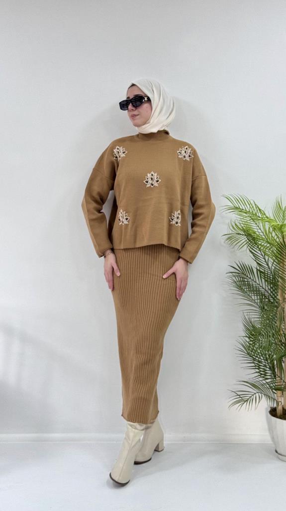 Women's winter dress, model G3741 - Tan
