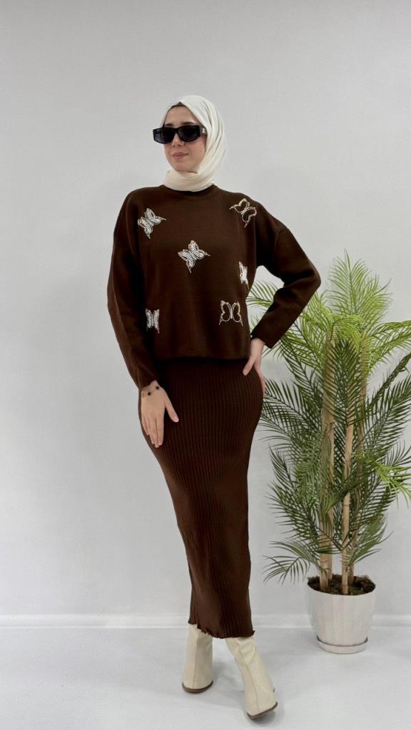 New season women's winter knit dress, model G3742 - Brown New season women's winter knit dress, model G3742 - Brown