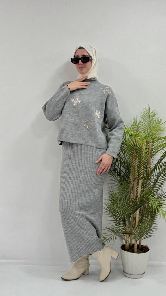New season women's winter knit dress, model G3742 - Gray