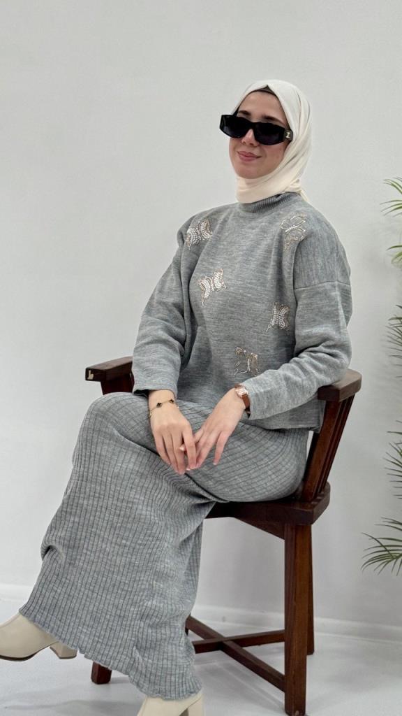 New season women's winter knit dress, model G3742 - Gray